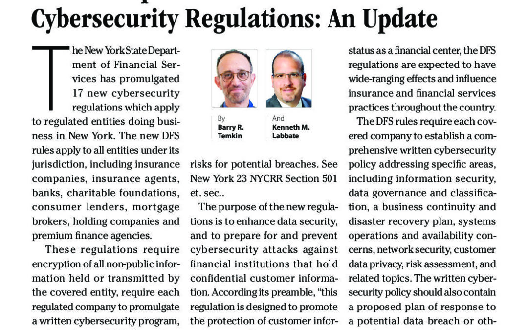 NYLJ-NY-Dept-Financial-Services-Cybersecurity-Regulations-Update-Temkin-Labbate-6-28